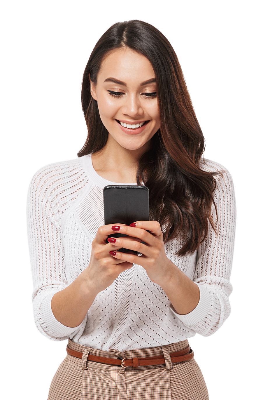 Clienta sonriendo luego de recibir asesoría en Compartamos Banco Perú